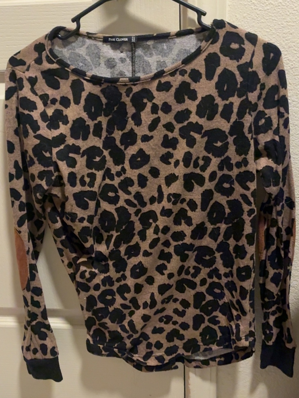 Pink Clover Leopard-Print Long Sleeve Top in Tan and Black